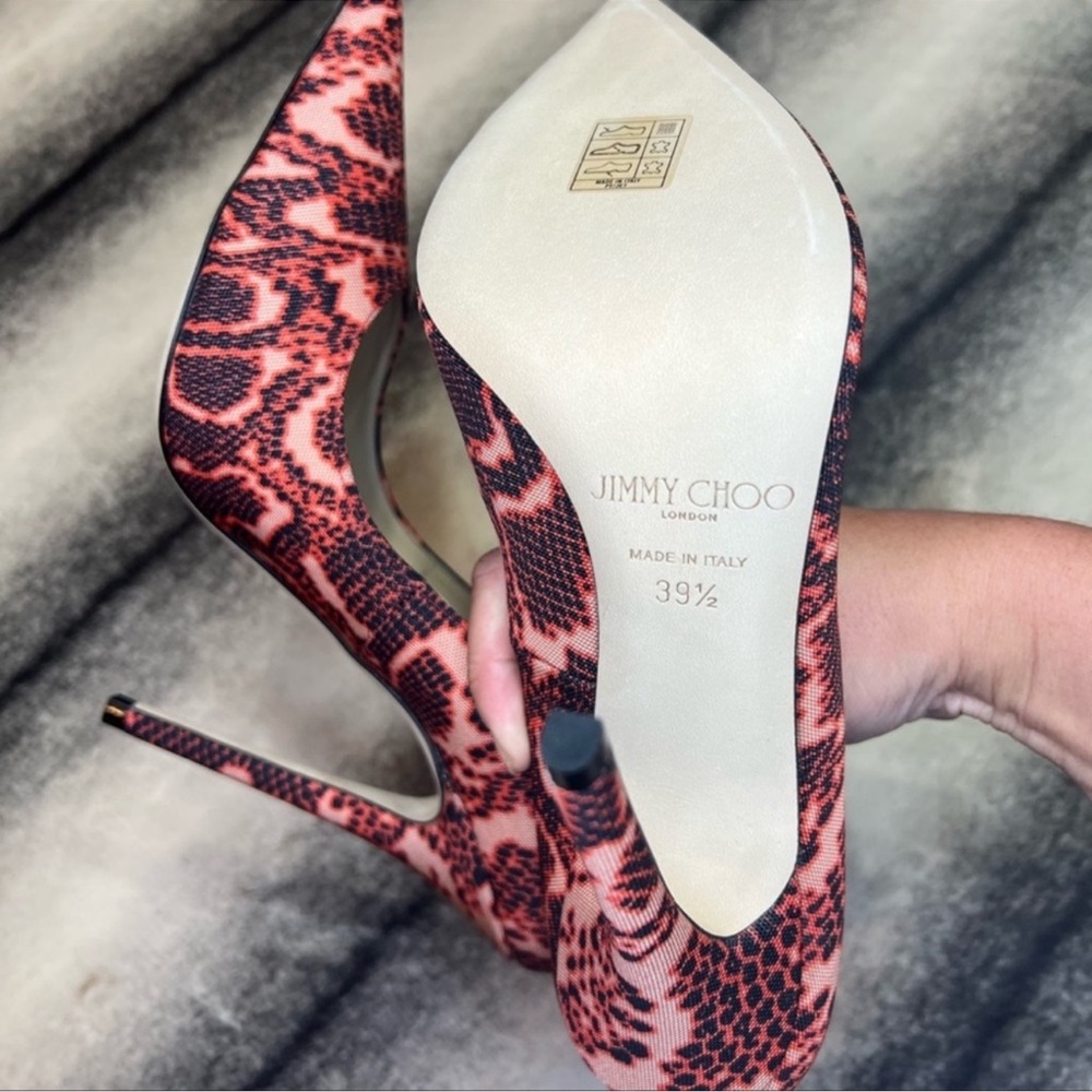 Jimmy Choo Anouk Mandarin Red Mix Snake Printed Fabric Pumps Heels - Picture 9 of 11